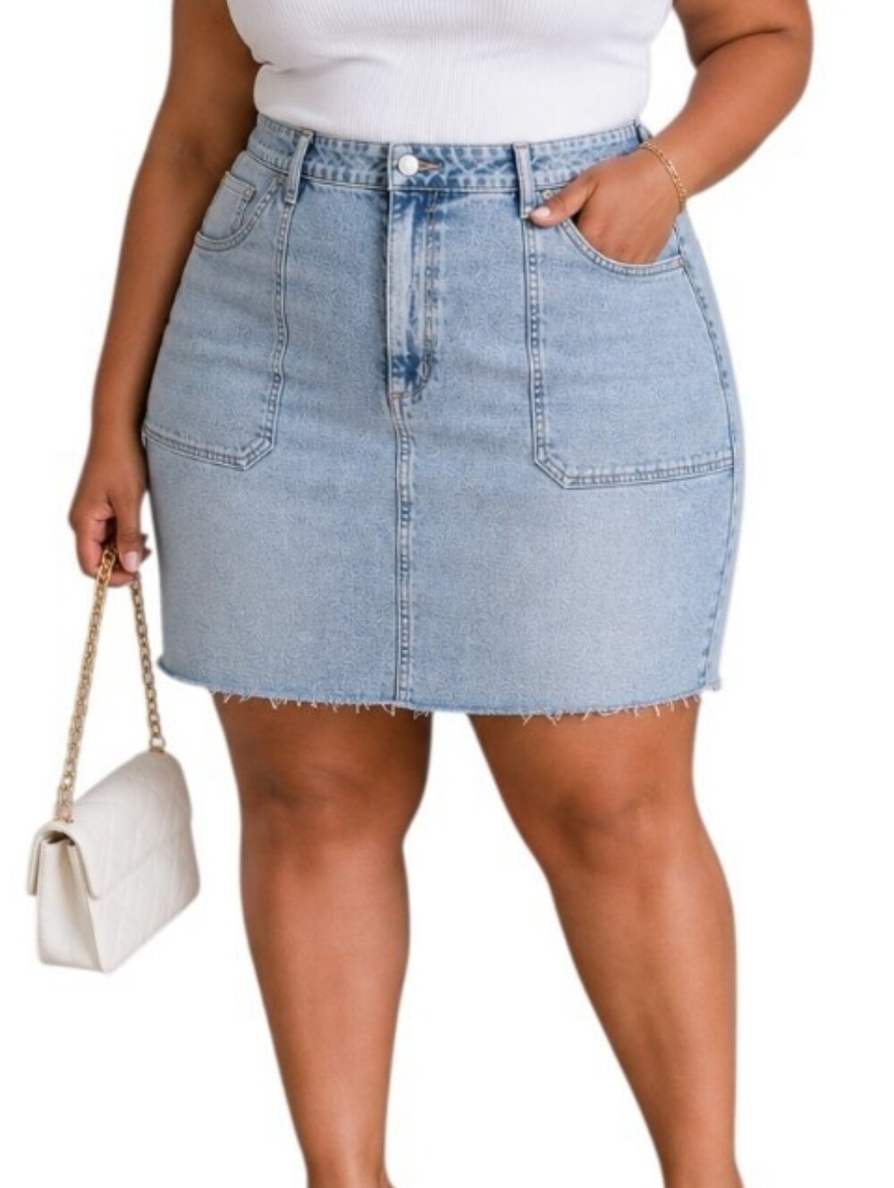 Edited By Remi Bader Light Wash Distressed Denim Skirt Size 26W